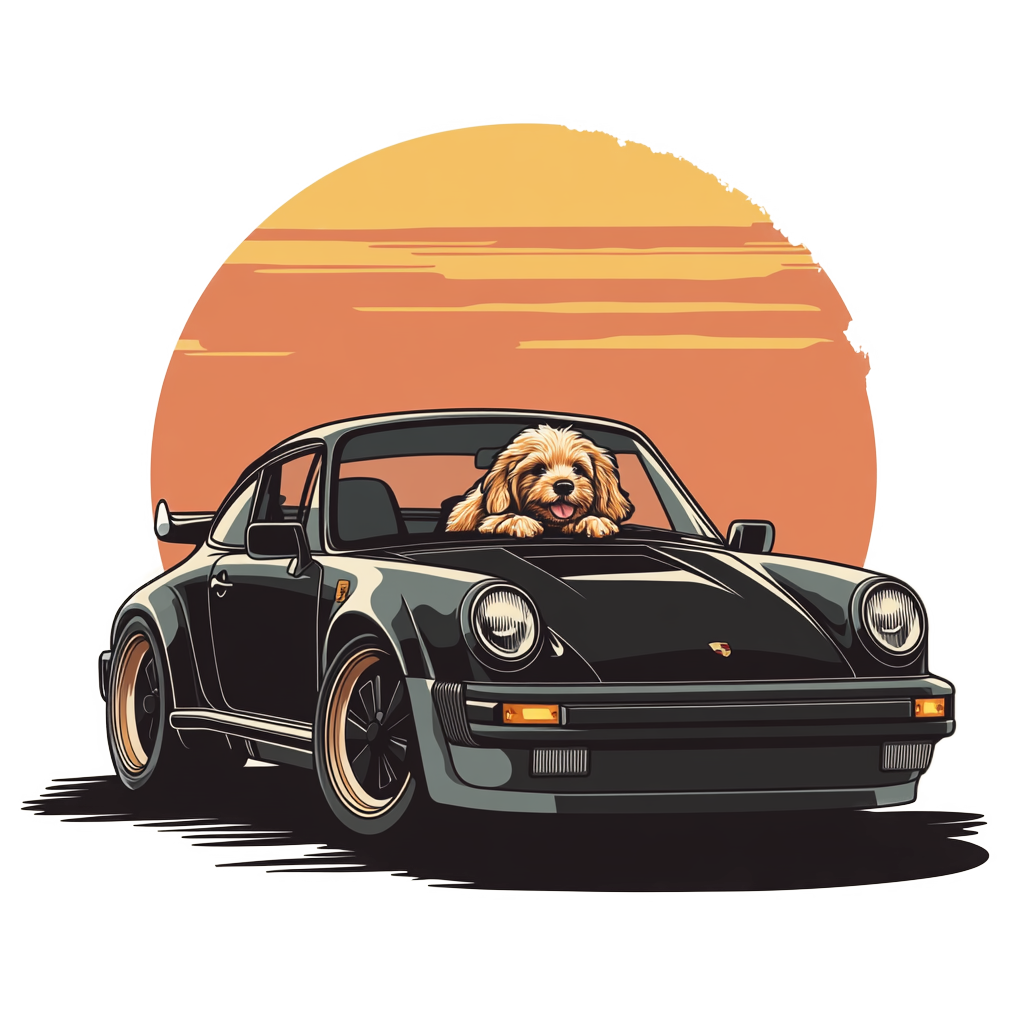 BugsVille Logo - Dog in sports car